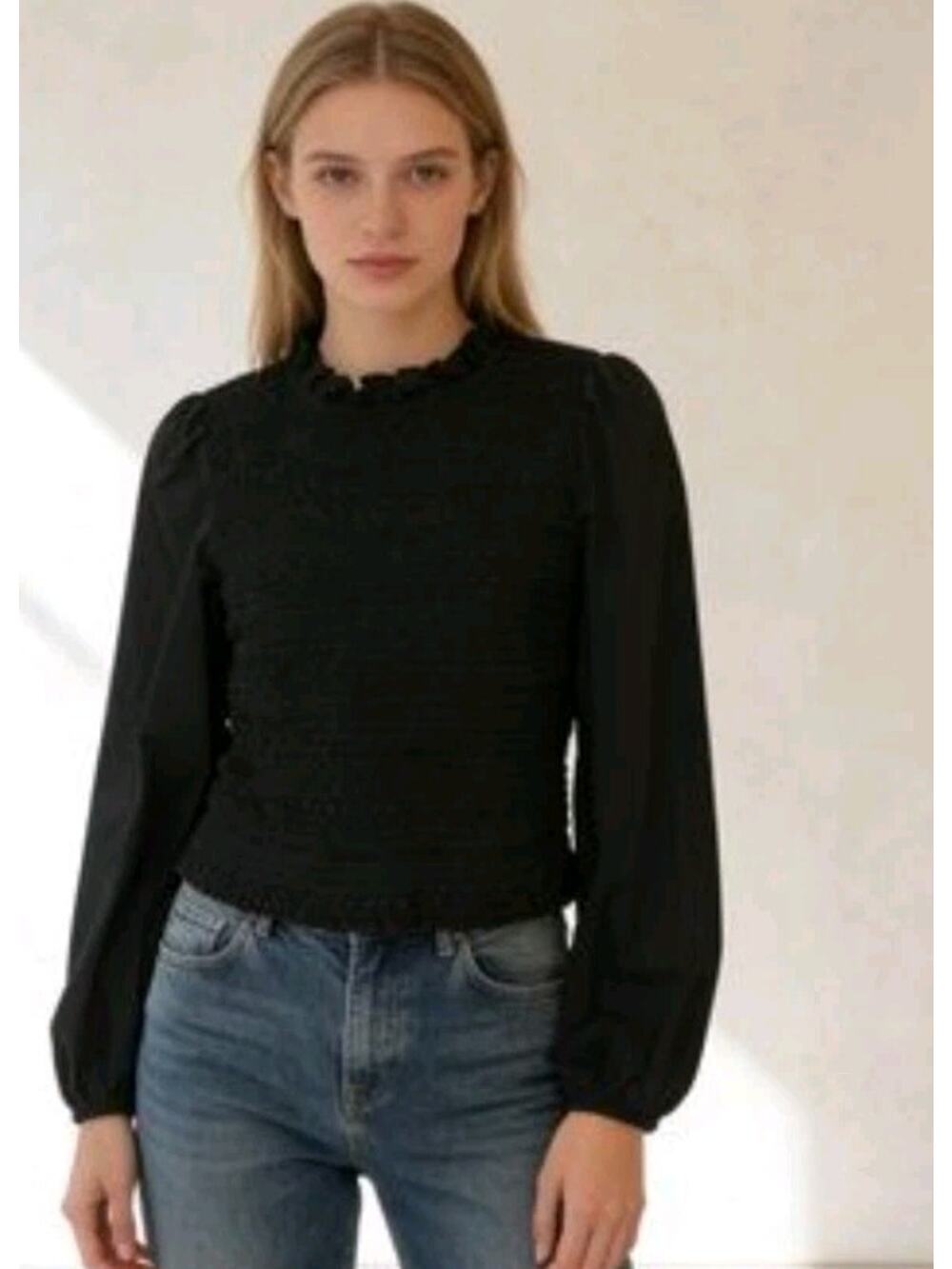 J. Crew Black Smocked Blouse Size Medium